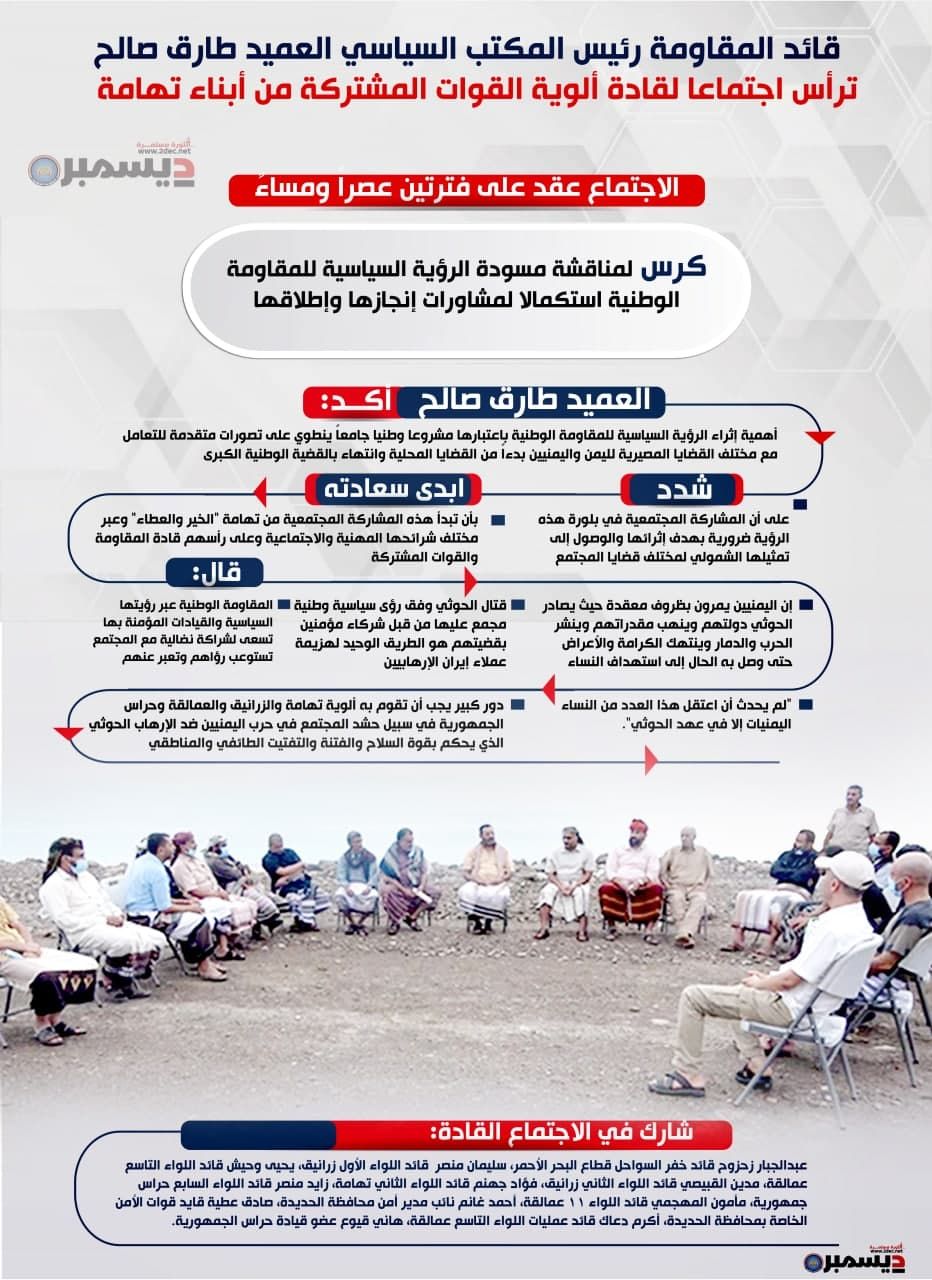  قائد المقاومة رئيس المكتب السياسي يلتقي القادة العسكريين من أبناء تهامة