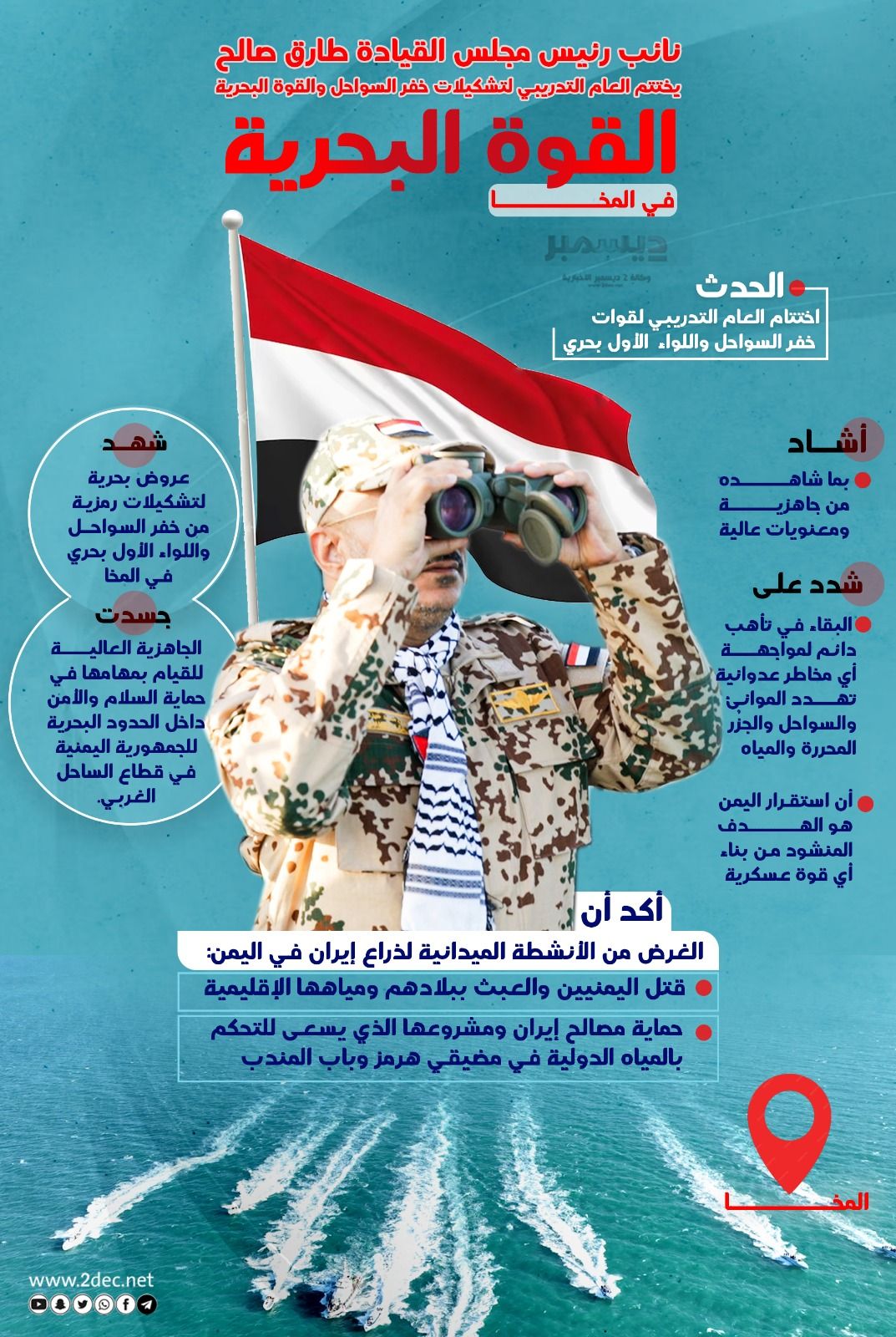 نائب رئيس مجلس القيادة طارق صالح يختتم العام التدريبي لخفر السواحل والقوة البحرية في المخا